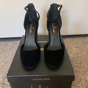Lulus Black Velvet Ankle Strap Heels